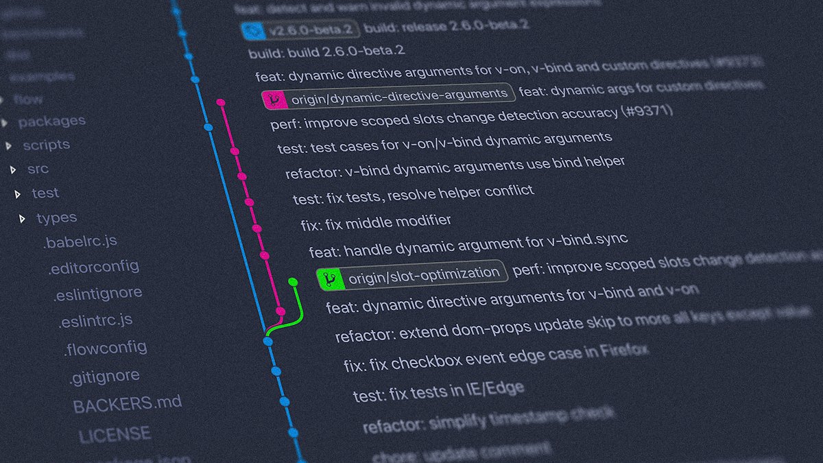 Code editor showing a list of commits and changes