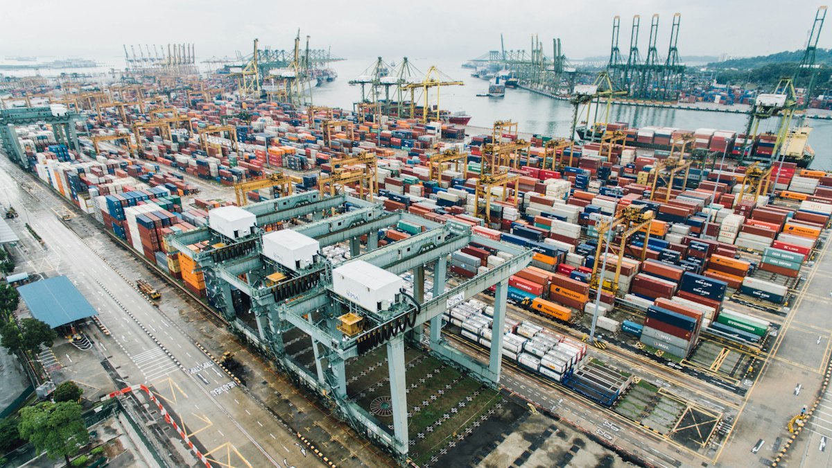 Aerial view of a container shipping port